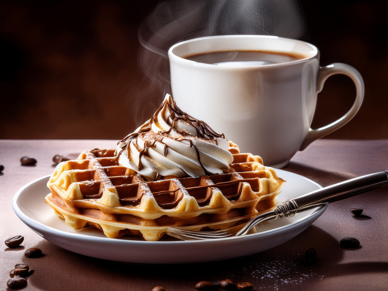 Süße Stunde - Waffel mit Kaffee, KI Bild